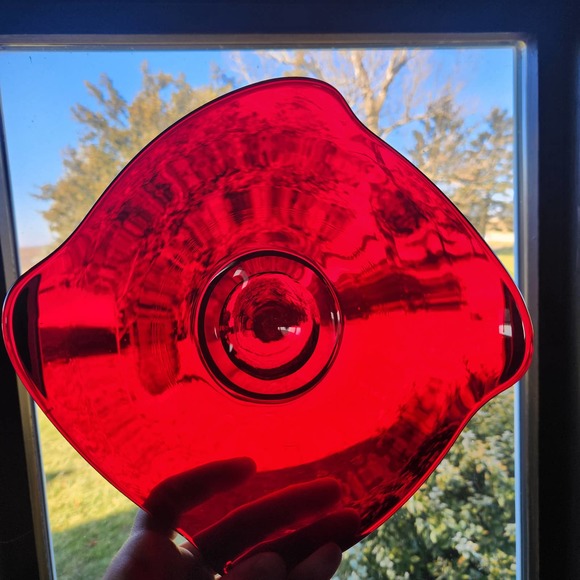 Viking Rare Ruby Red Glass 10" Squared Art Glass Dish - Picture 2 of 5